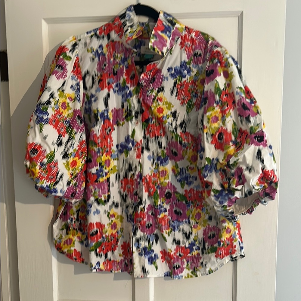 Anthropologie White and Red Casual Button Down Shirt